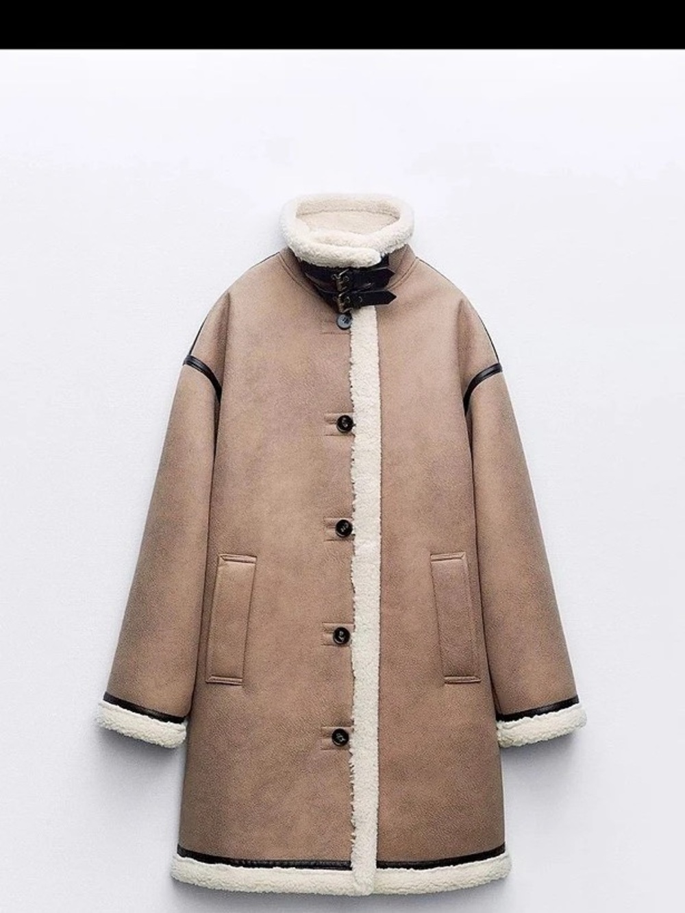Zara Buttoned Double Faced Coat in Brown & Cream